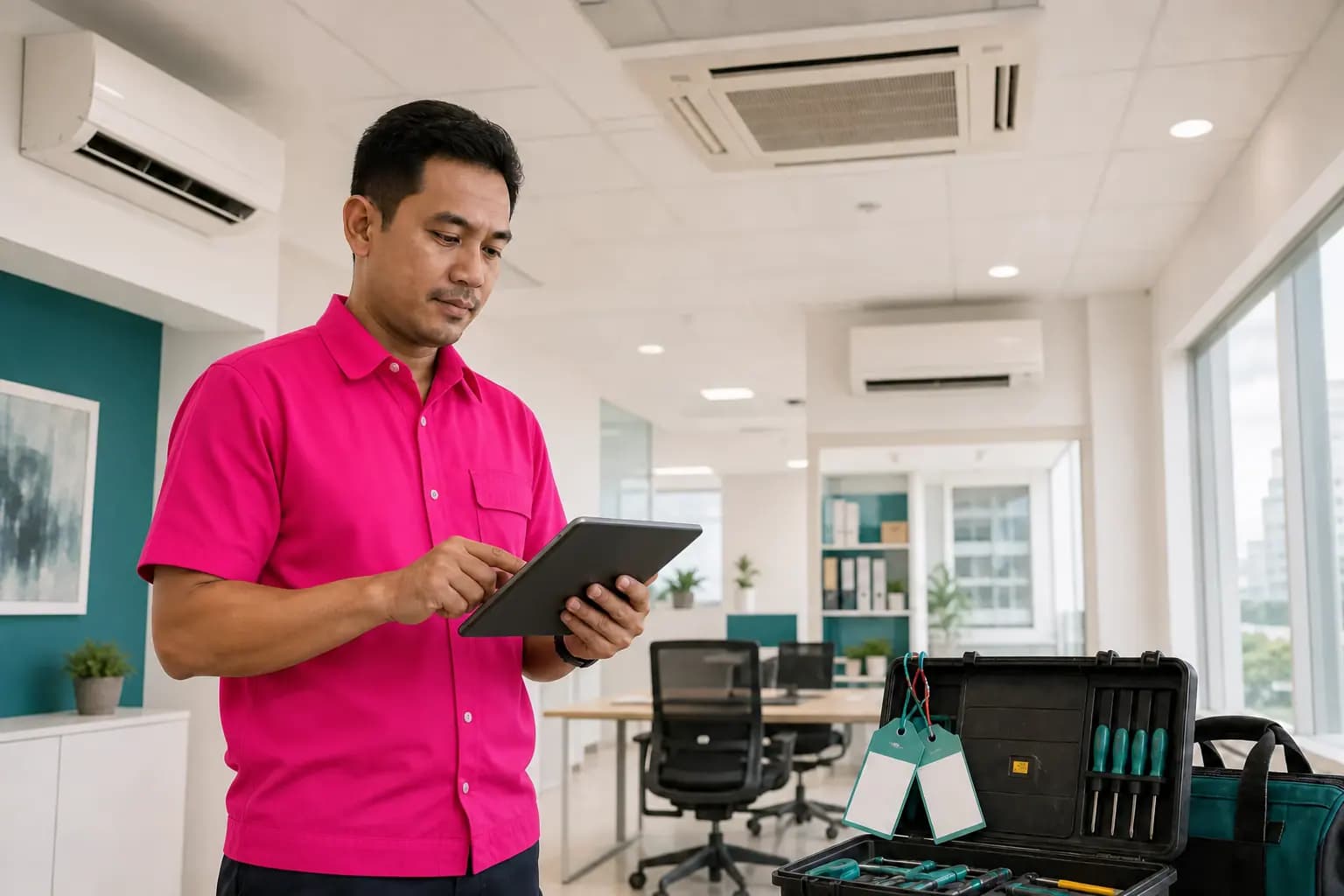 Aircond supervisor planning a preventive maintenance schedule for an office